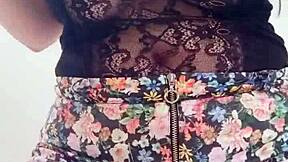 hot 18-year-old in college outfit fingering her ass and masturbating her tits