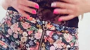 hot 18-year-old in college outfit fingering her ass and masturbating her tits