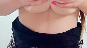 hot 18-year-old in college outfit fingering her ass and masturbating her tits