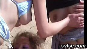 lesbian teen on beach with milf european french public outdoor amateurs