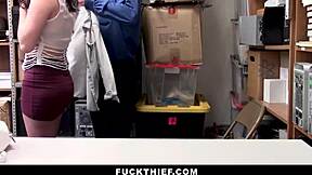 Security guard intensely fucks shoplifting teen 18+ in garage backroom for item retrieval