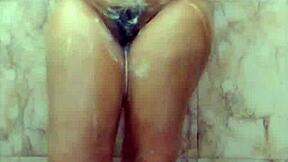 Big boobs girlfriend fingers tight pussy in bathroom