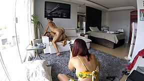 redhead latina pernocas playfully attacks photographer