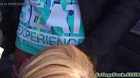 Watch this teen babe suck cock outdoors with friends.