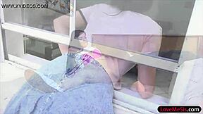 Naughty stepsis gets punished by stepbro outside. I sucked his monster cock in the garage.