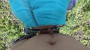 Horny teen student gives nasty blowjob in public park with cumshot