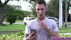 Horny stepsiblings feel excited riding the stud's big cock and cumming