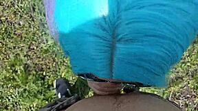 Horny teen student gives nasty blowjob in public park with cumshot