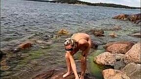 Milf in nature attempts to fish but chooses to masturbate instead