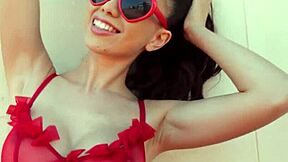 big boobed asian babe kit rysha stripping naked and eating juicy melon outdoors?