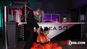 Curious teens caught in area 50, free use interrogated and fucked!