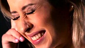 Slutty blonde teen licks pussy