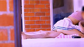 Intense friend comforts shy stepdaughter in cozy room