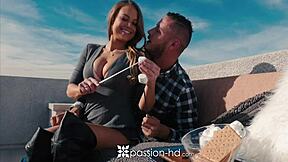 Blonde Kendall Kayden enjoys New Year's holiday by fireplace