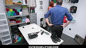 Cuteshoplifter Scarlett Mae, hot redhead teen, bangs guard. Tight body gets her freedom!