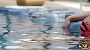 wet fucking in jacuzzi contrasts young teen 18+ and old man desires.