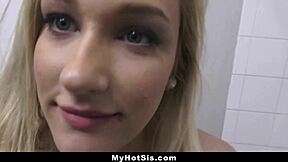 Stepsister sucks stepbrother's cock until he bursts inside.