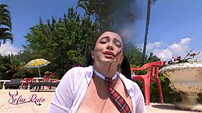 with my sexy school costume i masturbate in the pool until i cum