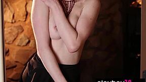 platinum blonde diva carissa white slipping out of fancy black lingerie