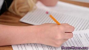 Blonde teen 18+ fucks teacher and sucks his cock 😏