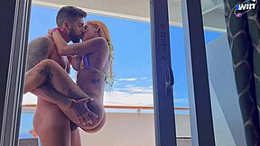 End of year on cruise, Kevlyn Santos fucks on cabin balcony with sucking and blowjob