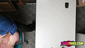 Fat dick drilling shaved pussy of blonde teen 18+ bent over