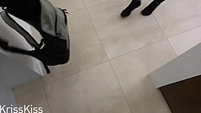 Horny Brunette In Leopard Lingerie Sucks Coworker's Monster Cock To Orgasm.