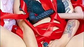 Dulce Zorra in Box Masturbates with Thick Black Dildo Until Climax