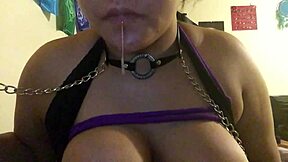 My first time with nipple clamps on big black teen tits