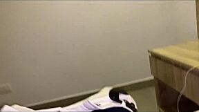 Watch this amateur couple undress and fuck! Bent over shaved pussy in missionary and handjob!