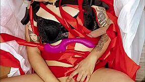 Dulce Zorra in Box Masturbates with Thick Black Dildo Until Climax