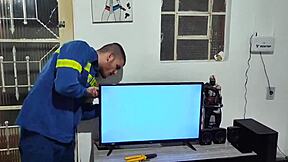 I Called An Electrician For Tv Help, But Ended Up Paying With Wet Pussy And Blowjob