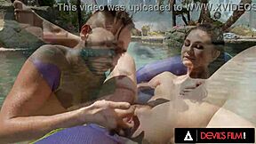 petite babe liz jordan's lesbian pussy gets pounded hard until a steamy creampie spills out in devils film.