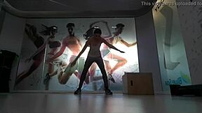 i'm a cute blonde teen doing warmup stretches at the gym