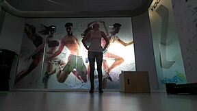 i'm a cute blonde teen doing warmup stretches at the gym