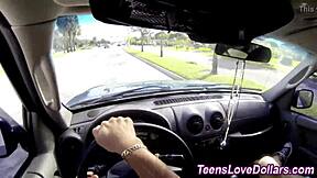 Amateur teen earns money outdoors with jizz