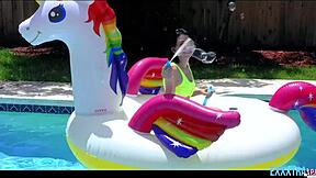 Pixie and Riley Jean enjoy Logan Lucky's monster cock in a bikini blowjob session.