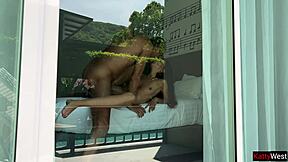spying on a couple's HOT FUCK in hotel pool on holiday. they didn't notice me watching!