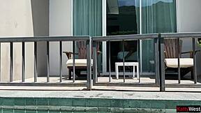 spying on a couple's HOT FUCK in hotel pool on holiday. they didn't notice me watching!