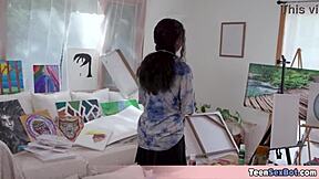 Painter bangs his girlfriend and model in a steamy interracial threesome.