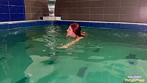 Horny couple fucks hard in public pool, amateur babe gets monster cock cumshot