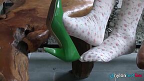 Sweet Blonde Models Her Beautiful Stockings For You