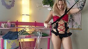 Blonde Cheerleader Trying On Sexy Wishlist Gifts Feeling Excited