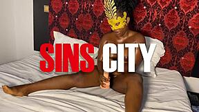 Ebony teen creampies her dildo in a wild orgasm session.