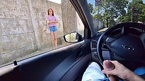 risky masturbation for the hot girl watching from the bus stop