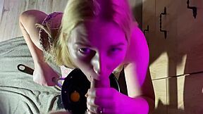 Housewife delivers a juicy blowjob right in the kitchen.