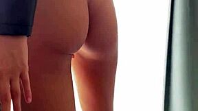 Tall brunette teen engages in activities with amateurs.