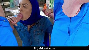 Hijab teen reveals naughty side with big cock blowjob