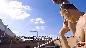 caroline ardolino sunbathing in bikini on terrace.