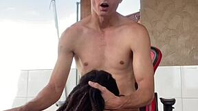 Check out tattooed teen's blowjob on porch! 😘